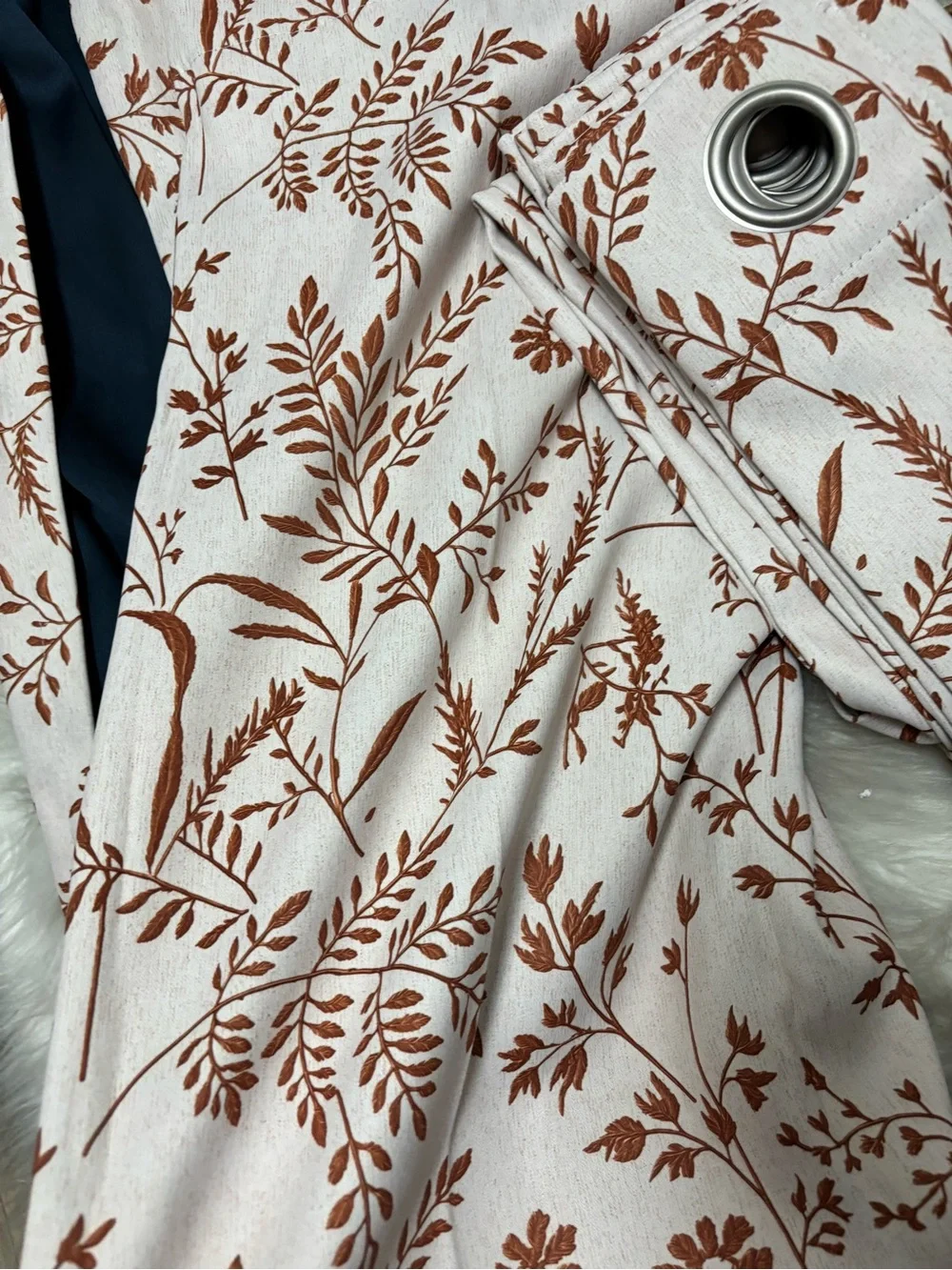 Floral Printed Grommet Curtains in Cream and Brown - Unbrandedu size W52”x L96”
